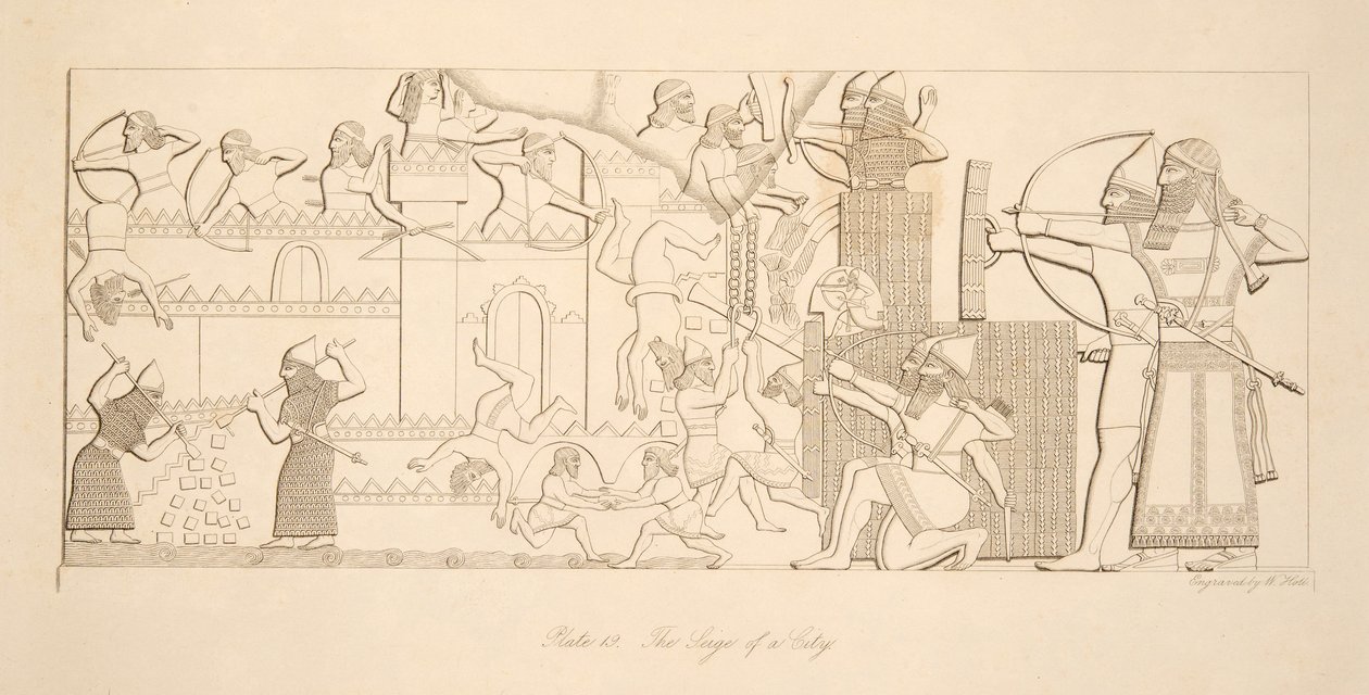 The Seige of a City, fra Monuments of Nineveh, pub. 1849 av Austen Henry Layard