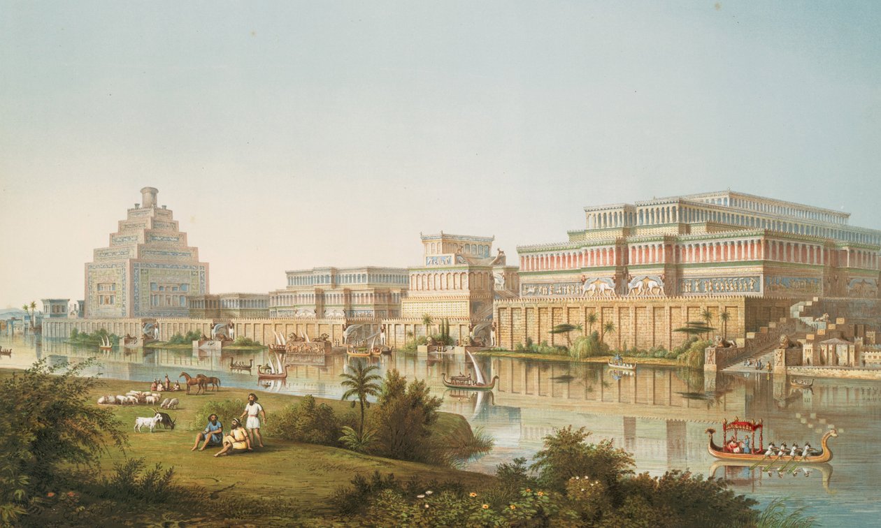 Palassene til Nimroud [Calah] restaurert, 1853 av Austen Henry Layard