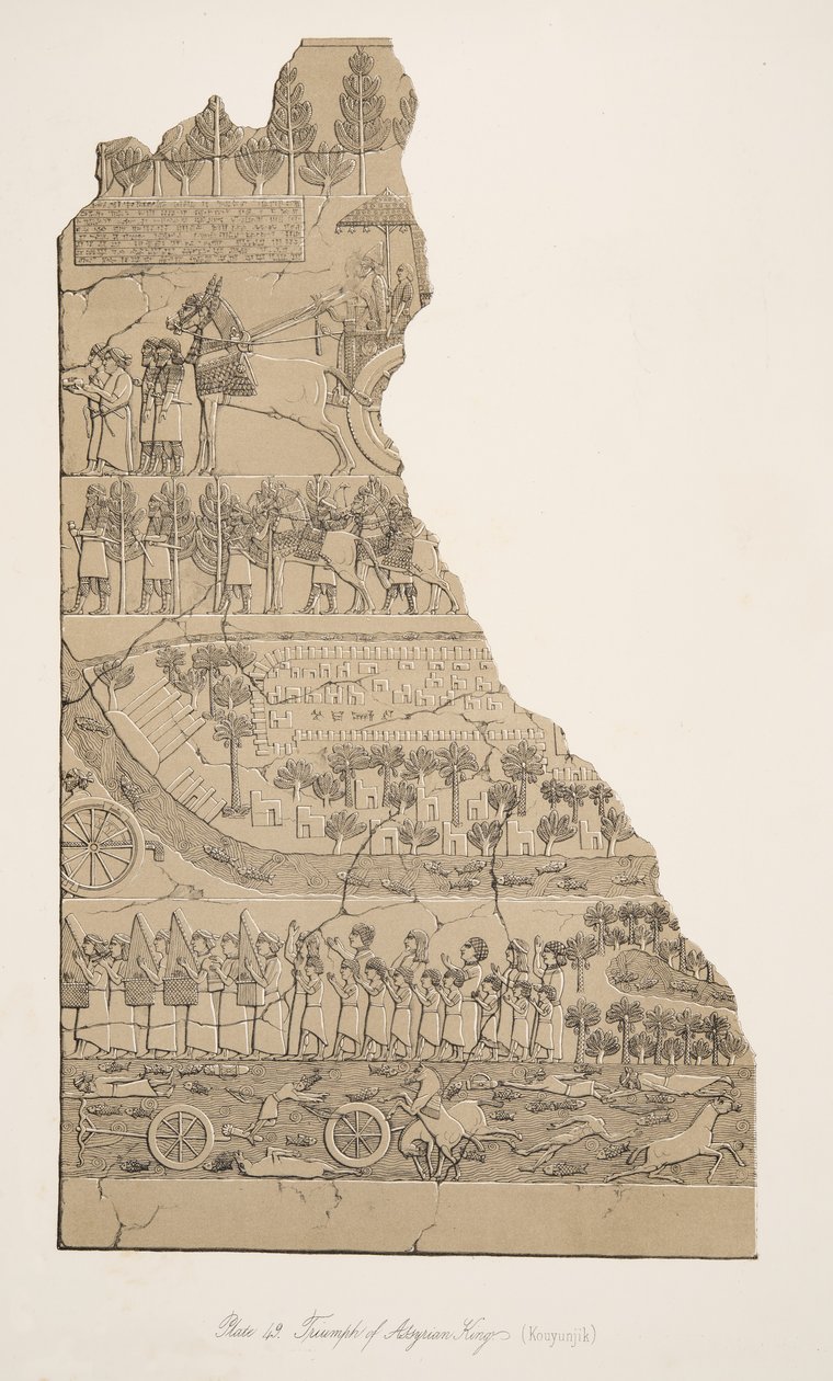 Triumph of Assyrian Kings (Kouyunjik), fra Monuments of Nineveh, pub. 1849 av Austen Henry Layard