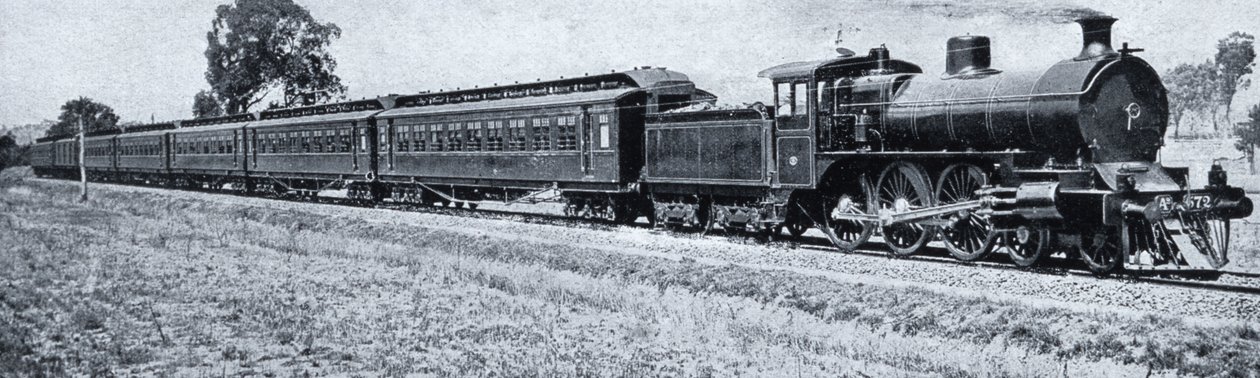 Melbourne-Sydney Express, ca. 1900, fra `Under the Southern Cross - Glimpses of Australia, utgitt av Department of External Affairs, Melbourne, 1908 av Australian Photographer