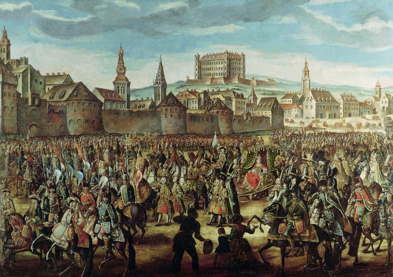 Keiserinne Maria Theresia av Østerrike (1717-80) ankom Pressburg (Bratislava) 25. august 1741 av Austrian School