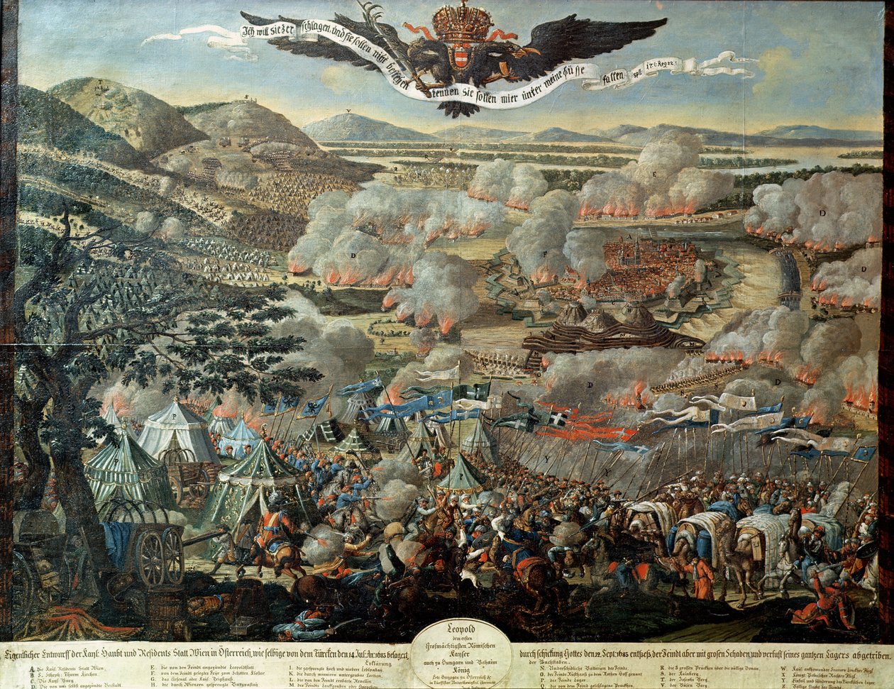 The Surrounding of Wien av tyrkerne i 1683 (gouache på lerret) av Austrian School