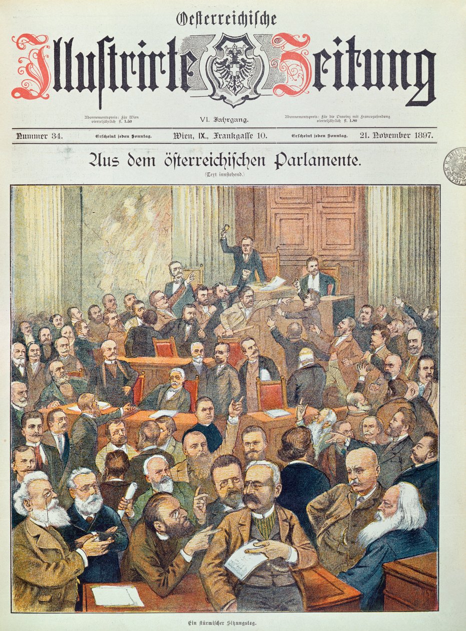 En stormfull sesjon i det østerrikske parlamentet i Wien, 1897 av Austrian School