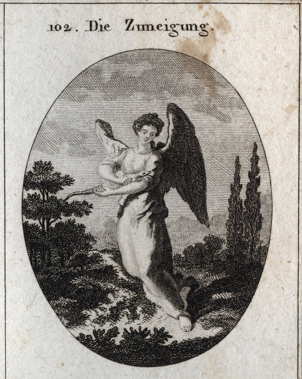 Allegori om hengivenhet eller vennlighet. Hans attributt er lezarden, symbolet på hans vennlighet og naturlige hengivenhet for menn. Gravering i "" ikonologi eller ideer fra feltet lidenskaper og allegorier avbildet for tegnere, malere, poeter, av Austrian School