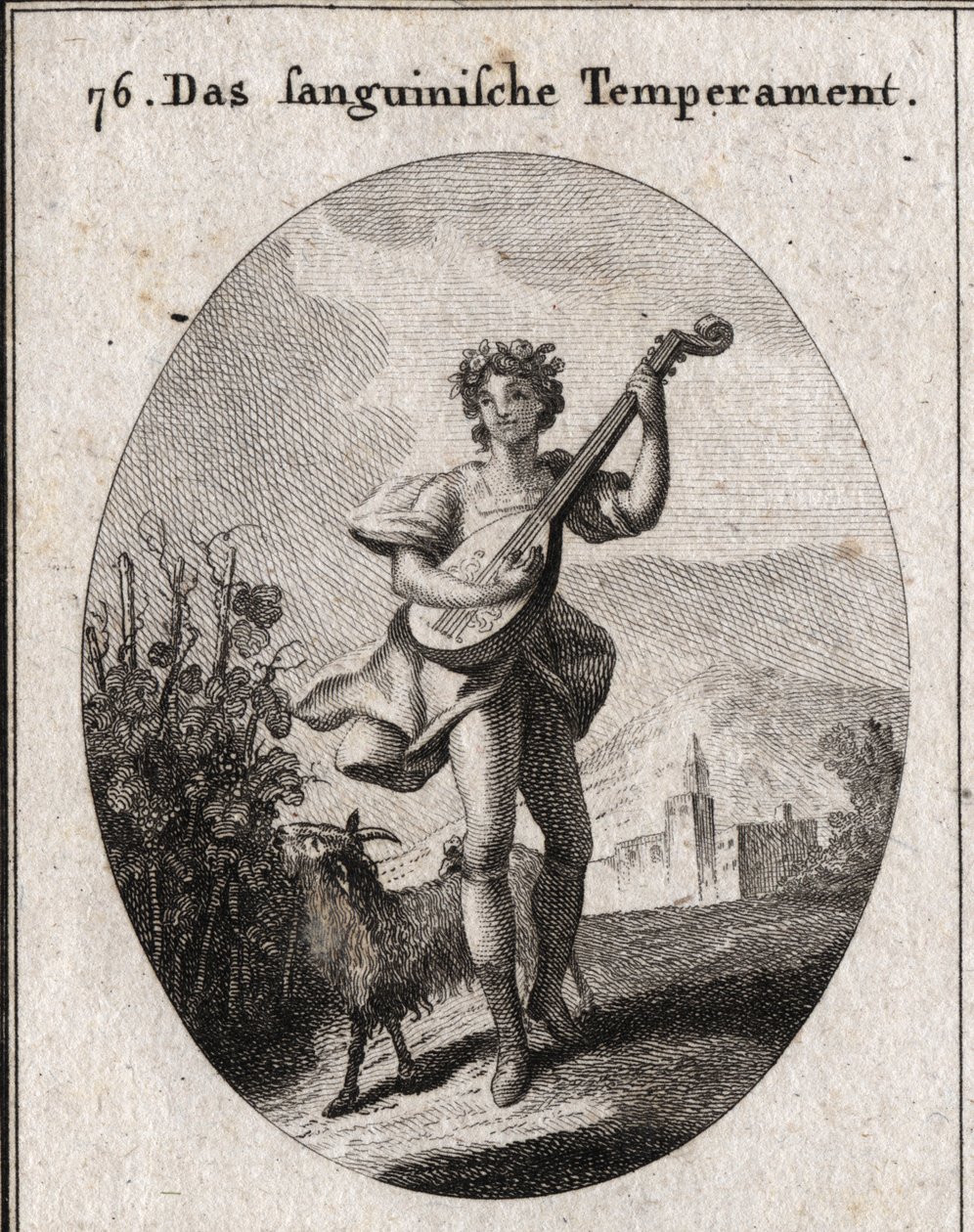 Allegori av blodfarge. Geiten som spiser druer viser at blod bringes til gledene til kjærlighet og bacchus. Gravering i "" ikonologi eller ideer fra feltet lidenskaper og allegorier avbildet for tegnere, malere, poeter av Austrian School
