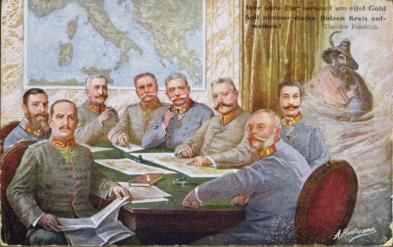 Østerrikske og tyske generaler og krigsledere fra 1. verdenskrig, gruppert rundt Hindenburg og Mackensen, 1915 av Austrian School