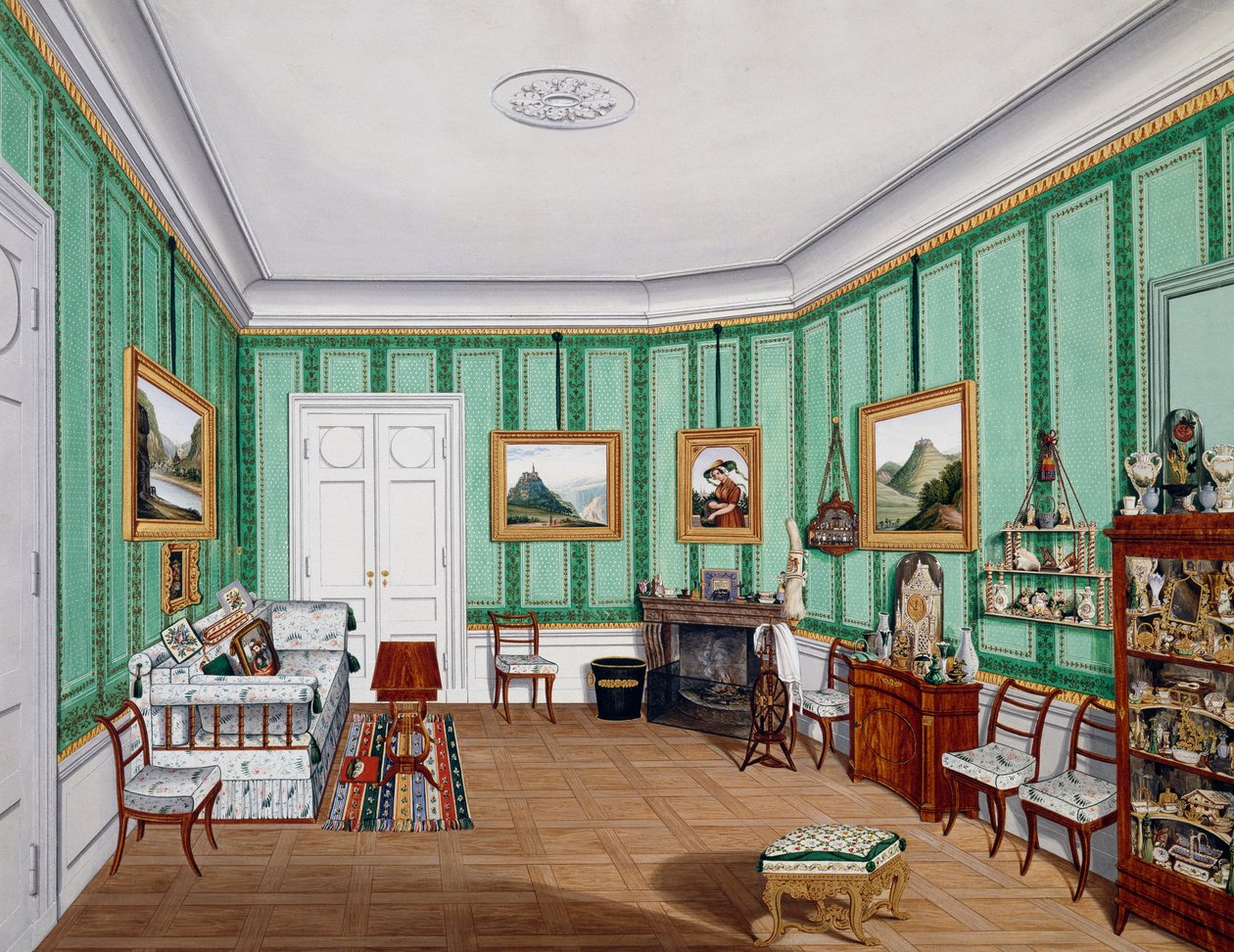 Biedermeier stil rom, ca 1850, akvarell, Østerrike av Austrian School