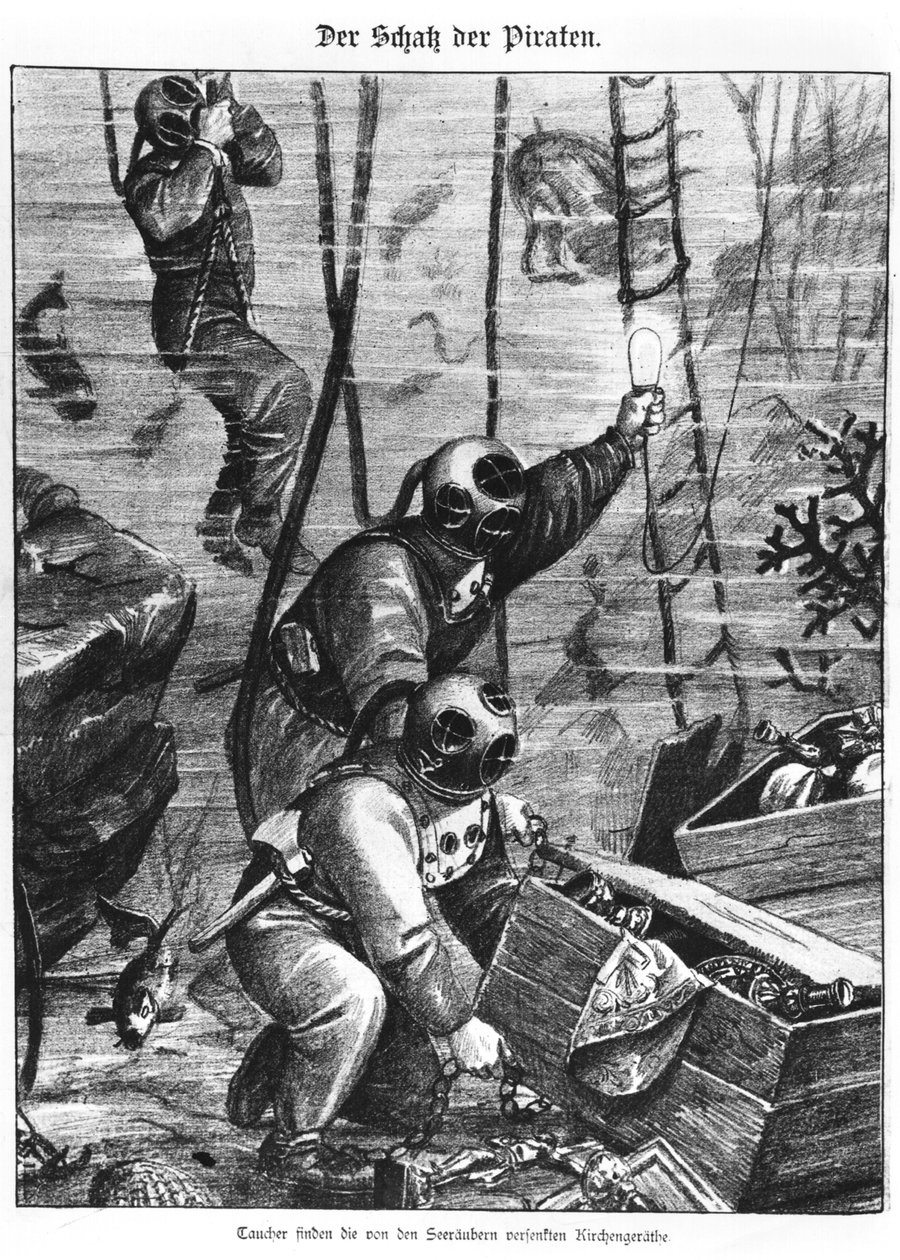 Dykkere som finner piraterskatter, 1897 av Austrian School