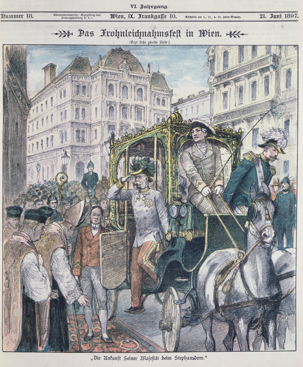 Keiser Franz Josef av Østerrike ankommer St. Stefans katedral i Wien for å feire festen for Corpus Christi (Fronleichnam), 1897; av Austrian School