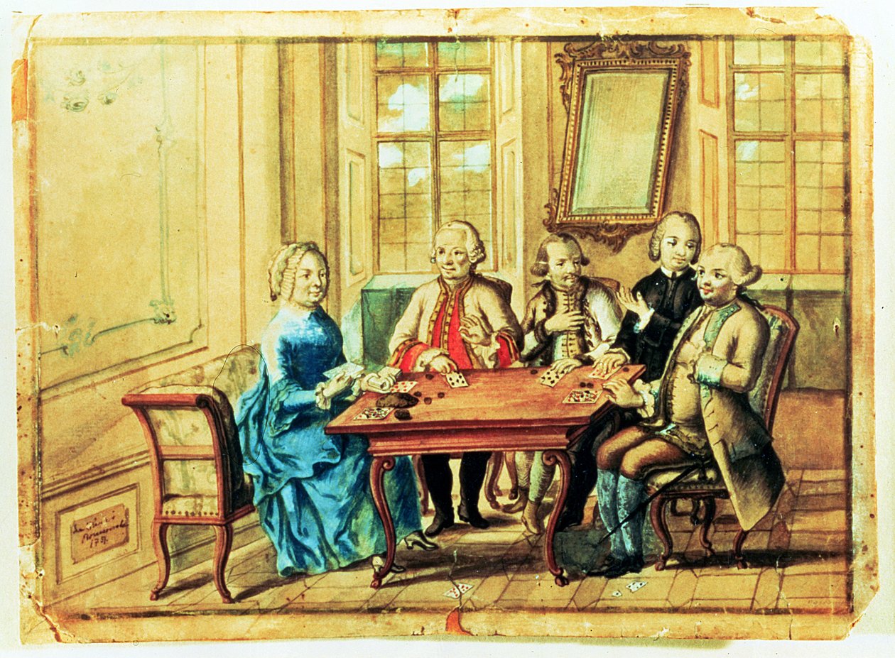 Keiserinne Maria Teresa av Østerrike spiller kort med feltmarskalk Karoly Batthyany (1698-1772), Nadasky og feltmarskalk Leopold Joseph, grev von Daun (1705-66), 1751 av Austrian School