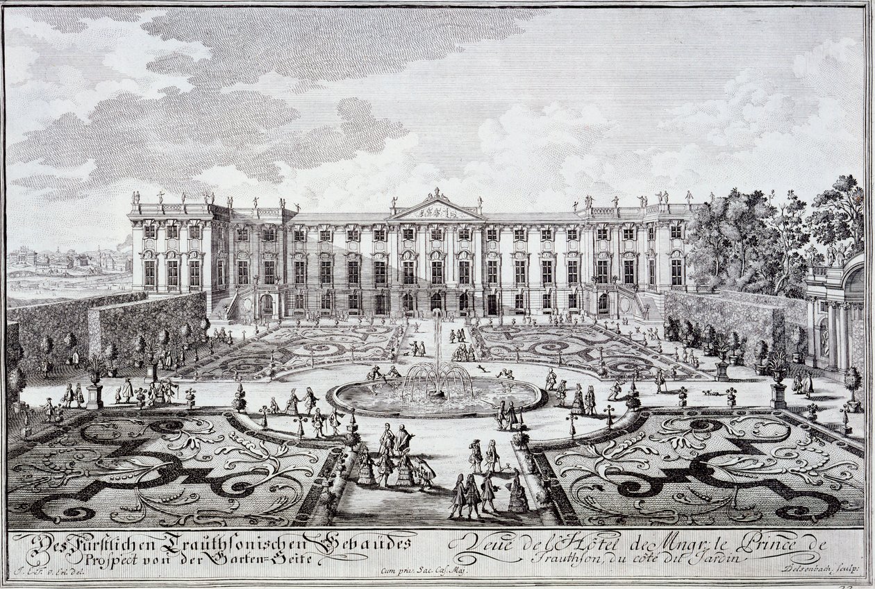Hagefronten til Palace of the Prince of Trauthson, Wien ca. 1719 av Austrian School