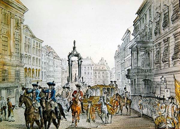 Imperial cortège i Graben, Wien, tidlig på 1800-tallet (gravering) av Austrian School