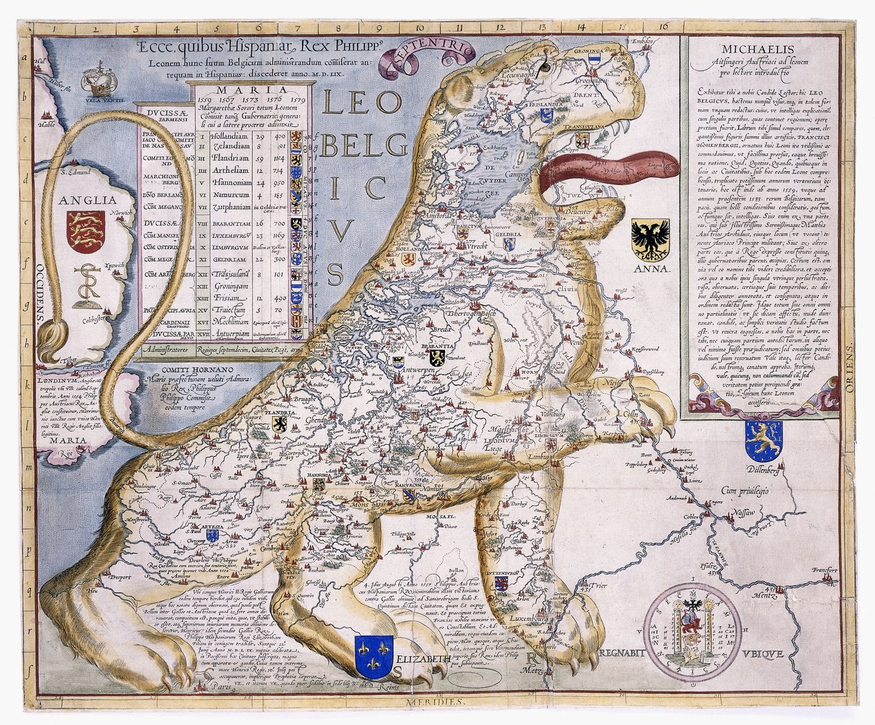 Leo Belgicus, viser de lave landene i form av en løve, 1586 av Austrian School