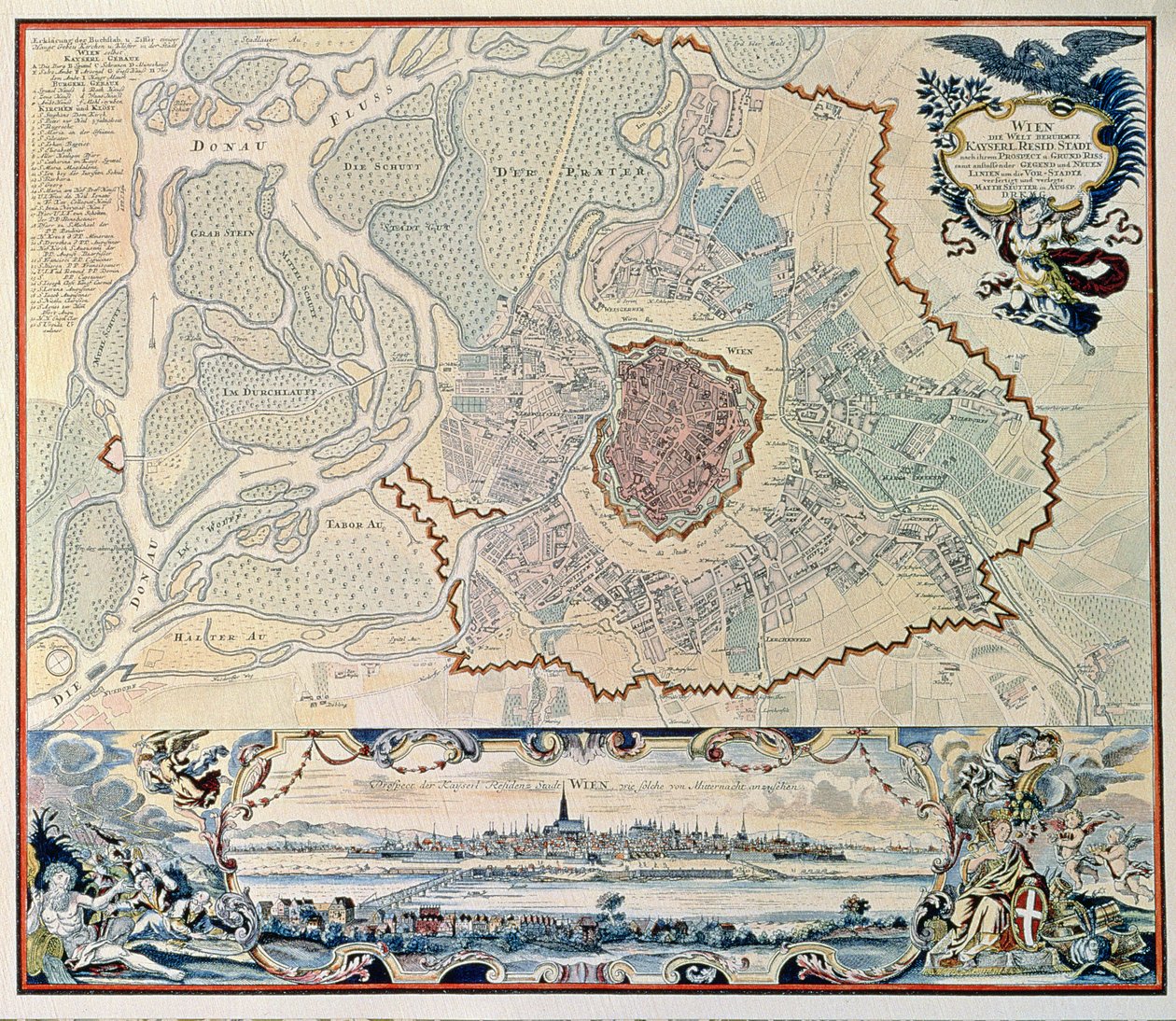 Plan over byen Wien, etter en gravering fra 1720 (gravering) av Austrian School
