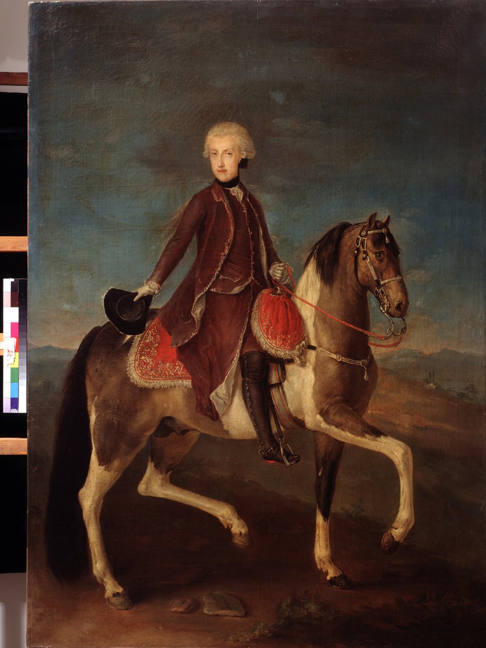 Rytterportrett av keiserinne Maria Theresia av Habsburg av Østerrike (1717-1780). Maleri av den østerrikske skolen mellom 1740 og 1750 (1700-tallet). Klassisk stil. Olje på lerret. Pushkin-museet, Moskva. av Austrian School