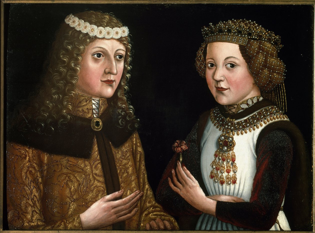 Portrett av Ladislaus Posthumous, konge av Böhmen, Ungarn og Kroatia, med sin forlovede Magdalena av Valois av Austrian School