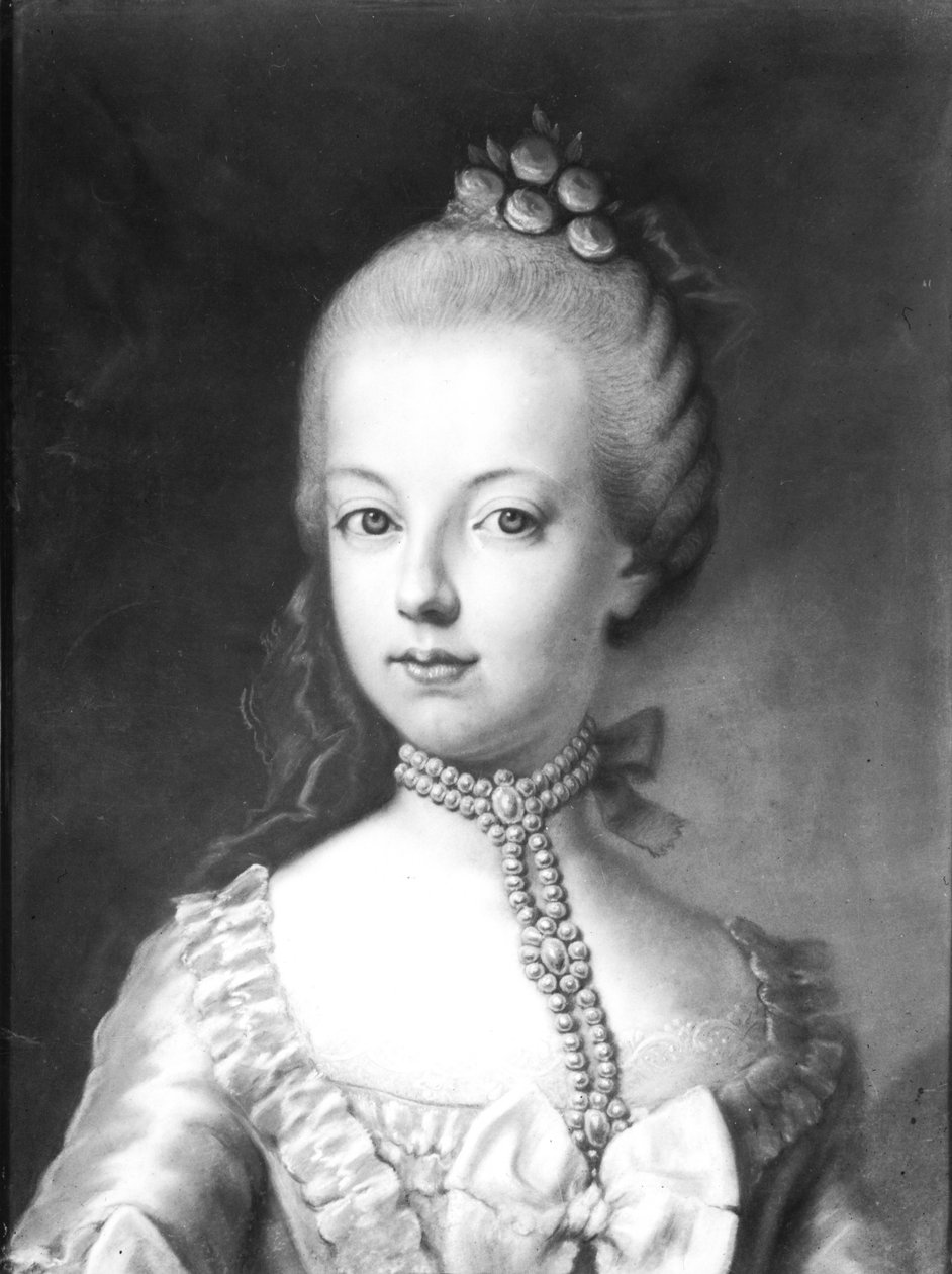 Portrett av Marie-Antoinette (1755-93) av Habsbourg-Lorraine, ca. 1771 (pastell på papir) av Austrian School