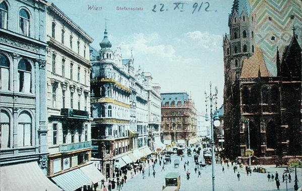 Postkort som viser Stefansplassen og katedralen St. Stefan, Wien av Austrian School