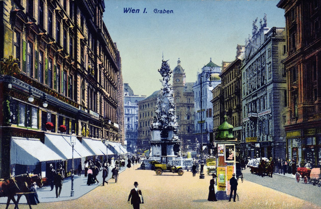 Postkort som viser Graben i Wien, ca. 1910 av Austrian School
