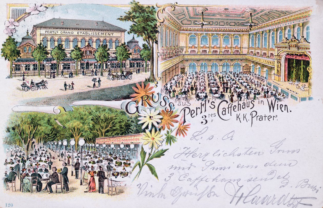Postkort fra Pertls Coffee house i Prater, Wien, 1901 av Austrian School