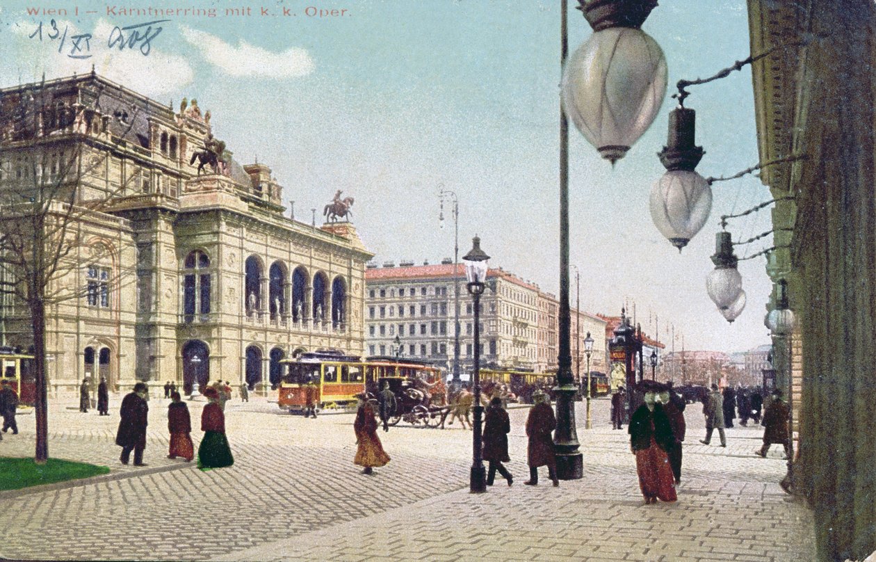 Kaerntnerring og den keiserlige og kongelige opera i Wien, 1908 av Austrian School