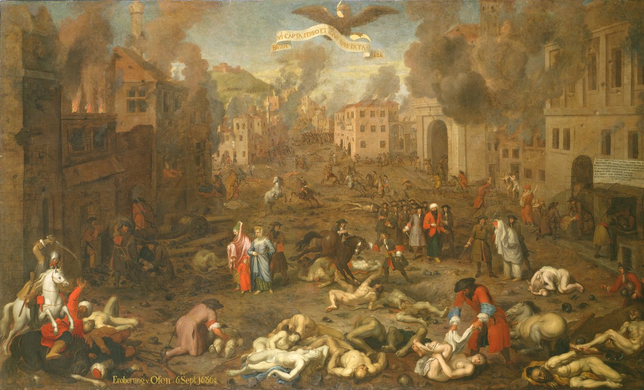 Stormingen av Ofen 6. september 1686 (olje på panel) av Austrian School