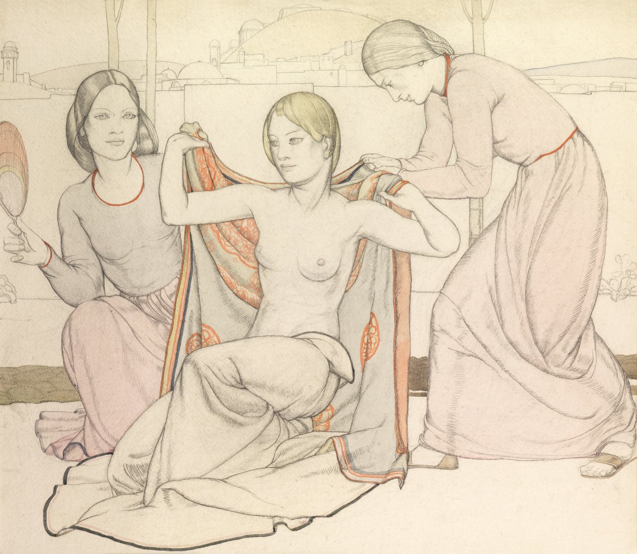 The Bathers (akvarell og blyant) av Averil Mary Burleigh