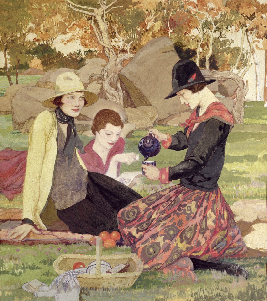 The Picnic (akvarell og gouache på papir) av Averil Mary Burleigh