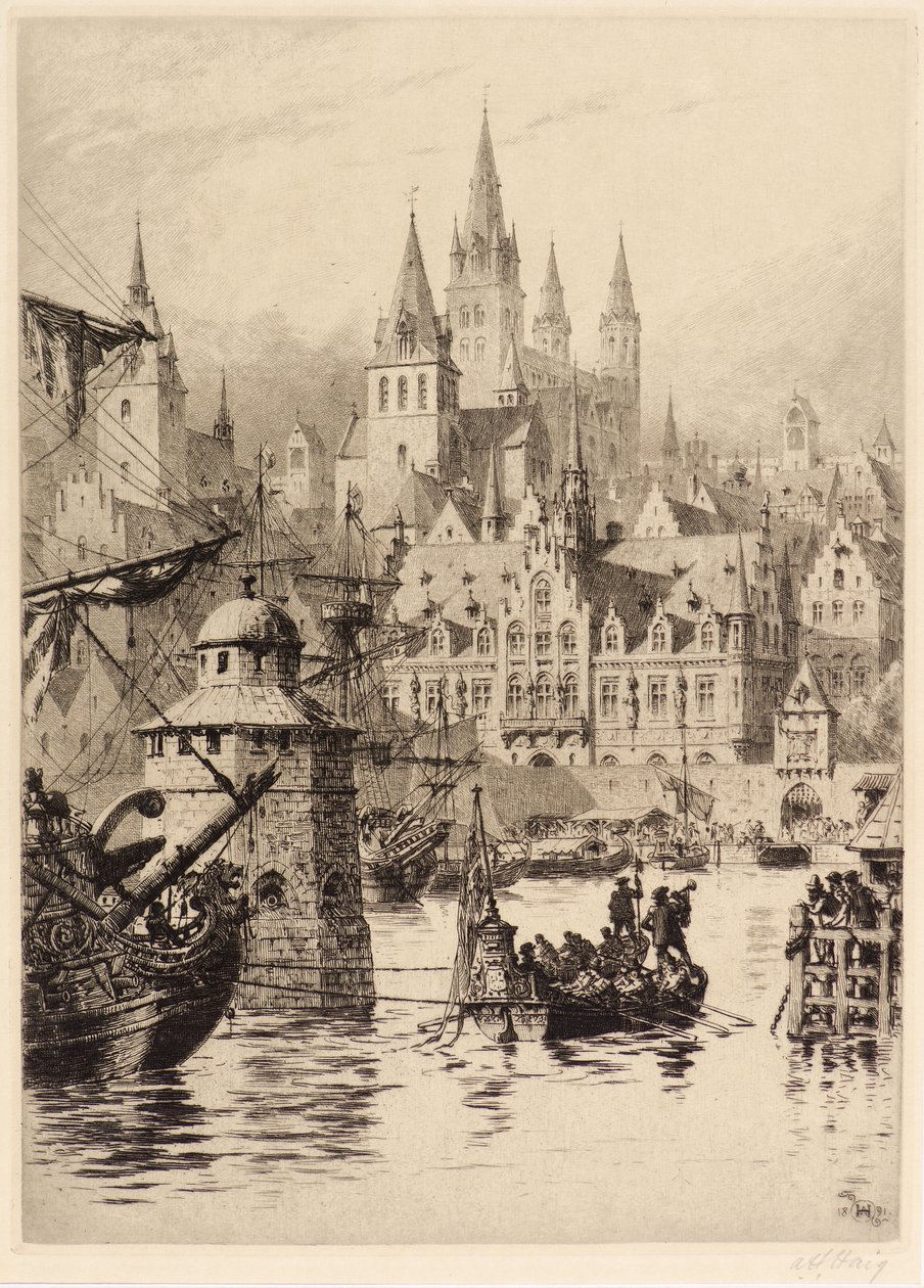 Gotiske tårn og elven, Köln av Axel Haig