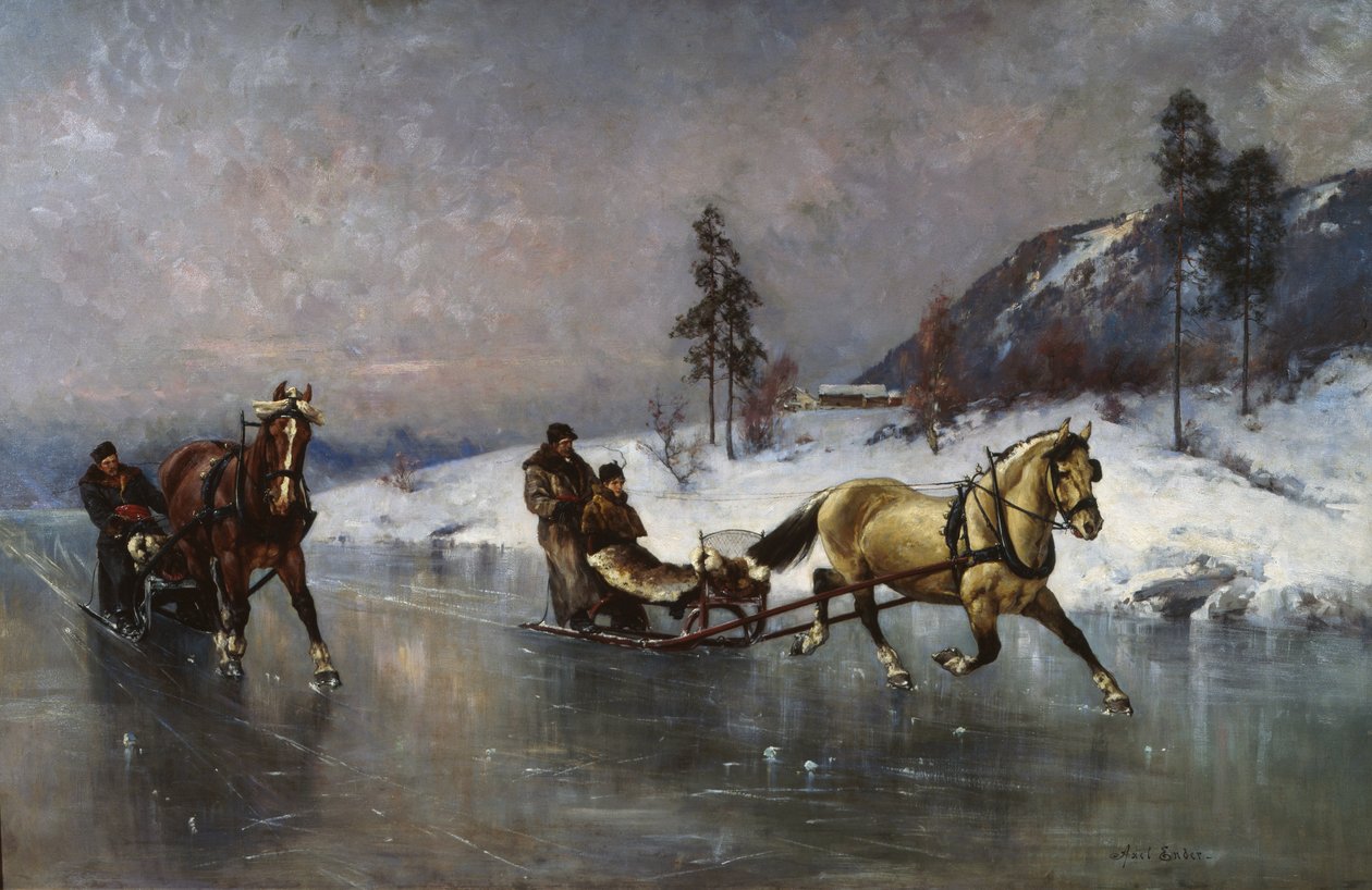 Kanefart på isen (olje på lerret) av Axel Hjalmar Ender