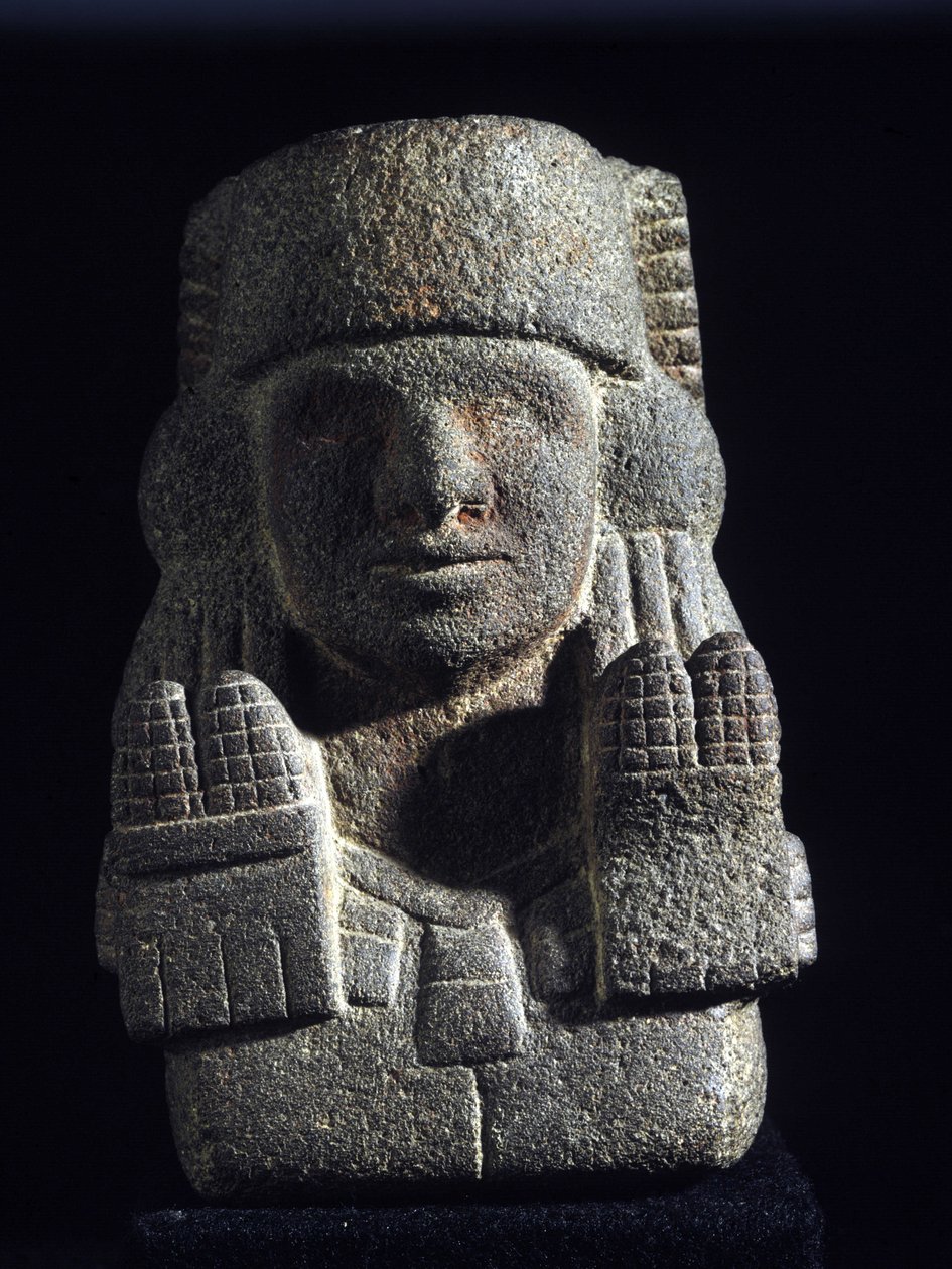 Aztec Art: representasjon av Chicomecoatl (kalt ausi Xilonen), gudinnen for hushjelpen og fruktbarheten. Nasjonalmuseet for antropologi, Mexico av Aztec Aztec