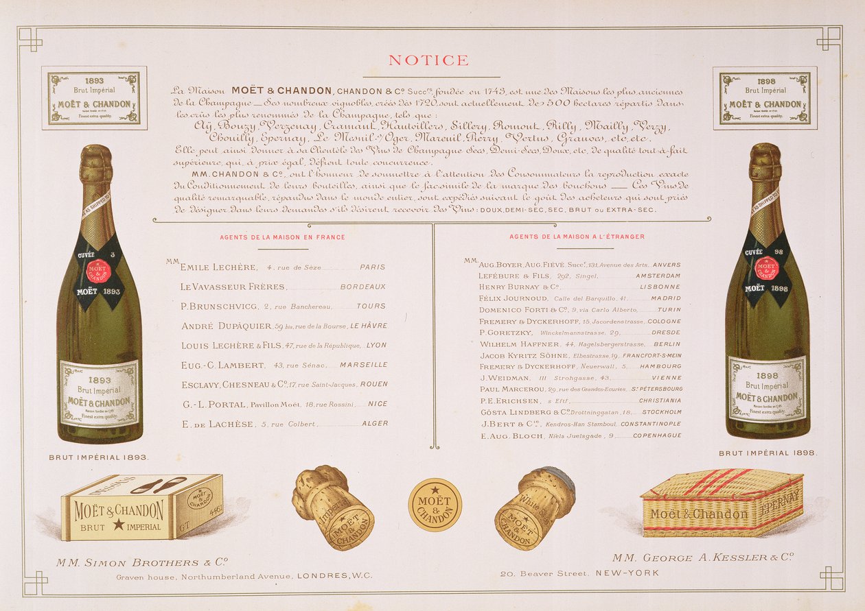 Agenter over hele verden og prøver av emballasje, fra Le France Vinicole, pub. av Moet & Chandon, Epernay av B. Arnaud
