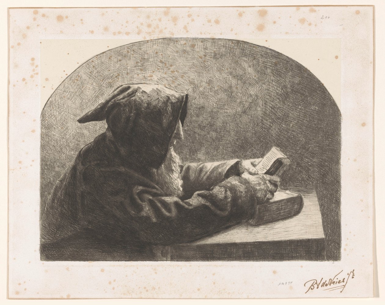 lesende munk av B.J. de Vries jr. (signed by artist)