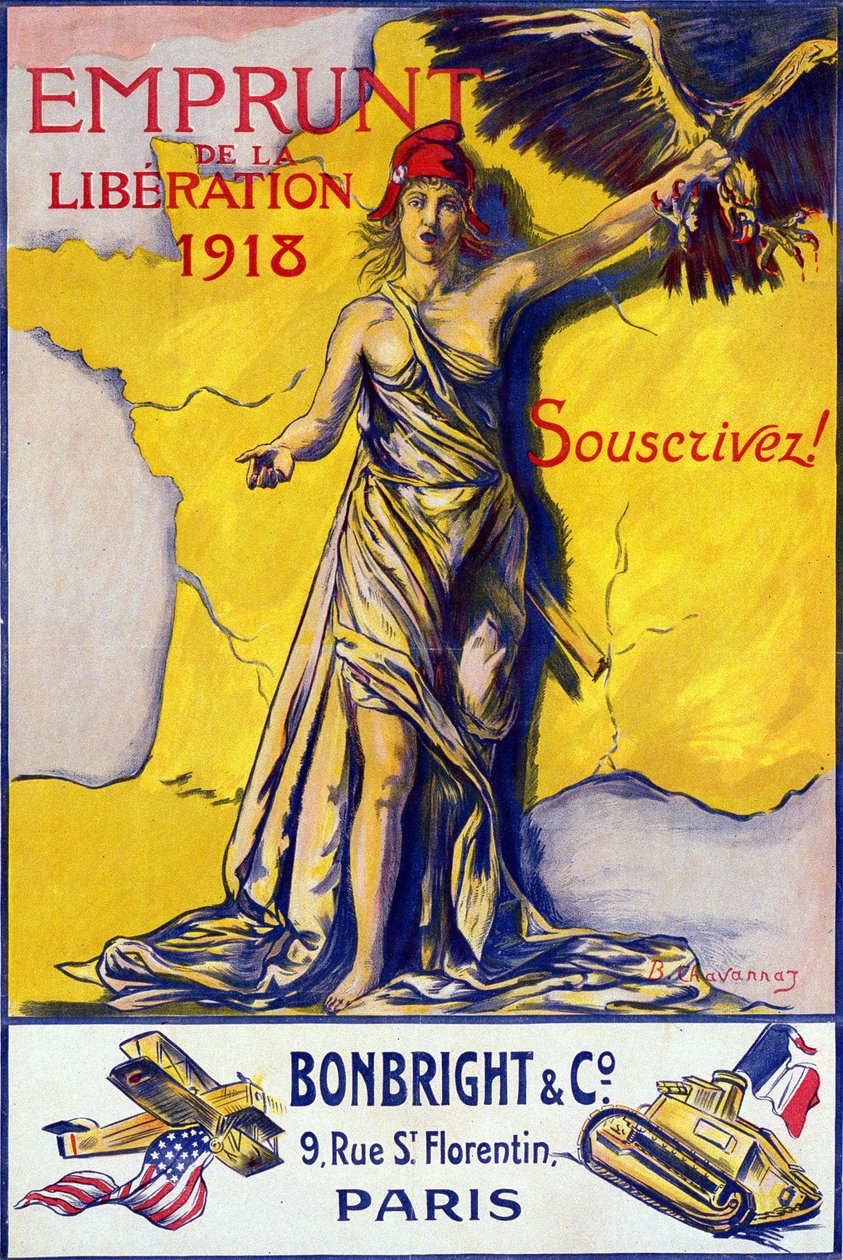Plakat for "" The Loan of Liberation 1918: Abonner! "" - jeg vil. av B. Chavannaz, rettigheter forbeholdt. av B. Chavannaz