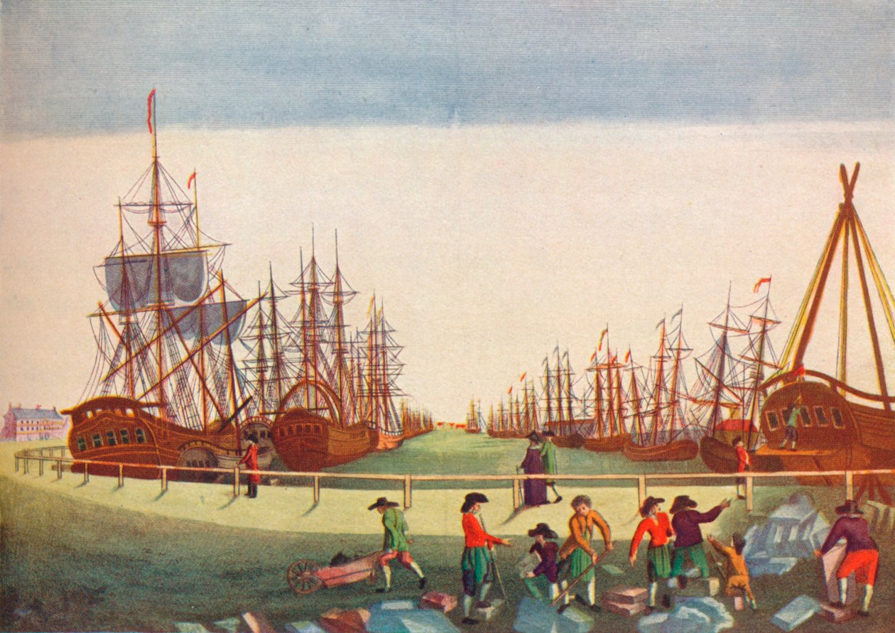 Hvalfangstskip ved Kingston On Hull, c1780 av B. F. Liezel