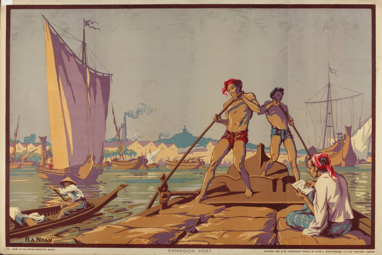 Rangoon Port, fra serien 'Burma: A Land of Rich Resources' av Ba Nyan