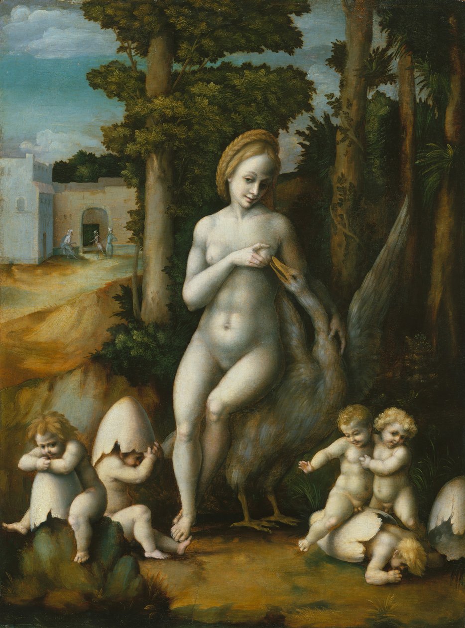 Leda og Svanen. av Bacchiacca