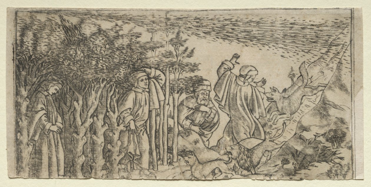 Dante Lost in the Wood: Escape and Meeting Virgil, Canto I, 1481. av Baccio Baldini