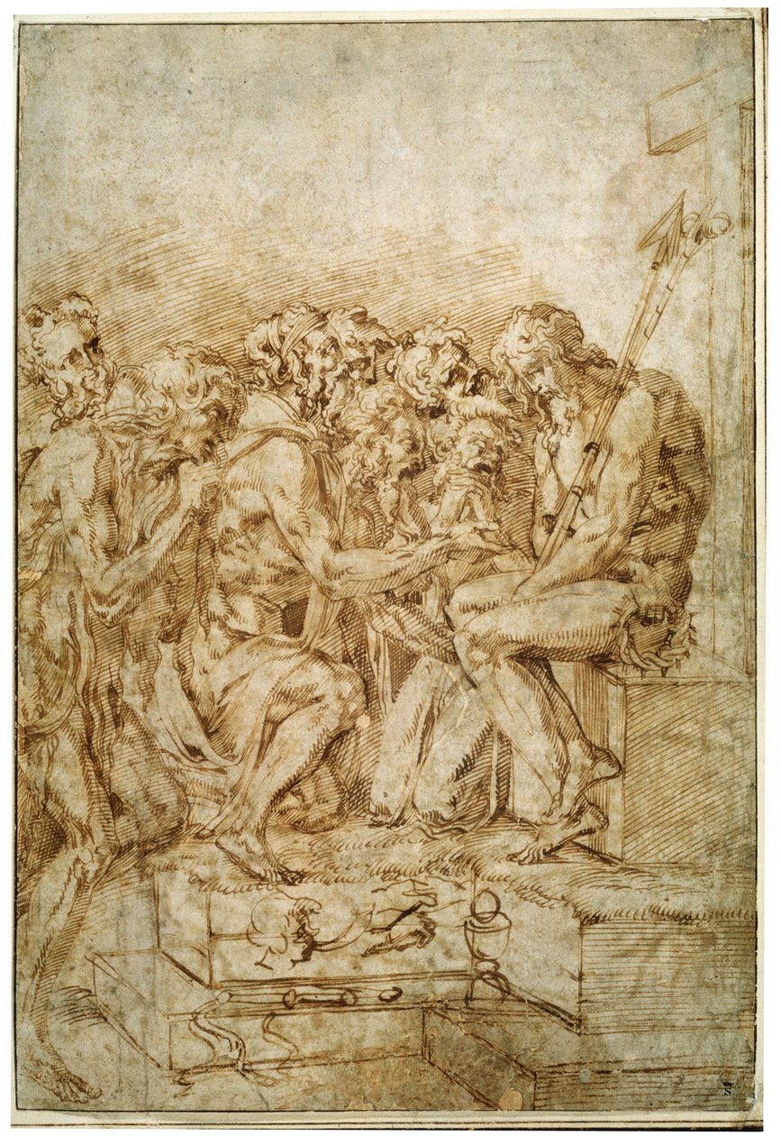 Kristus med symboler av lidenskaper fulgt av syv figurer, tidlig på 1500-tallet av Baccio Bandinelli