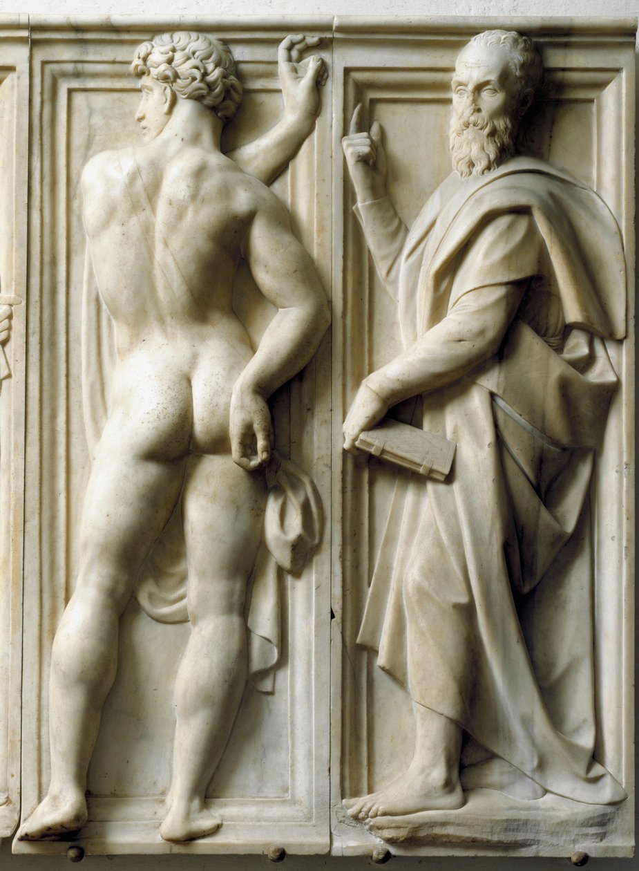 Prophete and Ignudo Lav marmorrelieff av Baccio Bandinelli (1493-1560) av Baccio Bandinelli