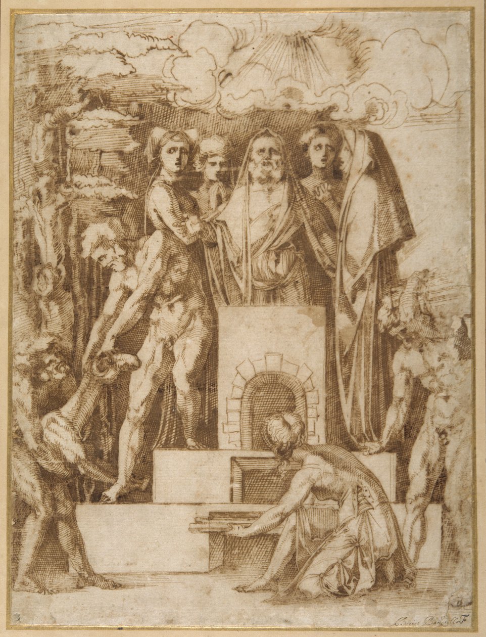 The Sacrifice of Noah (penn og brunt blekk på hvitt papir) av Baccio Bandinelli