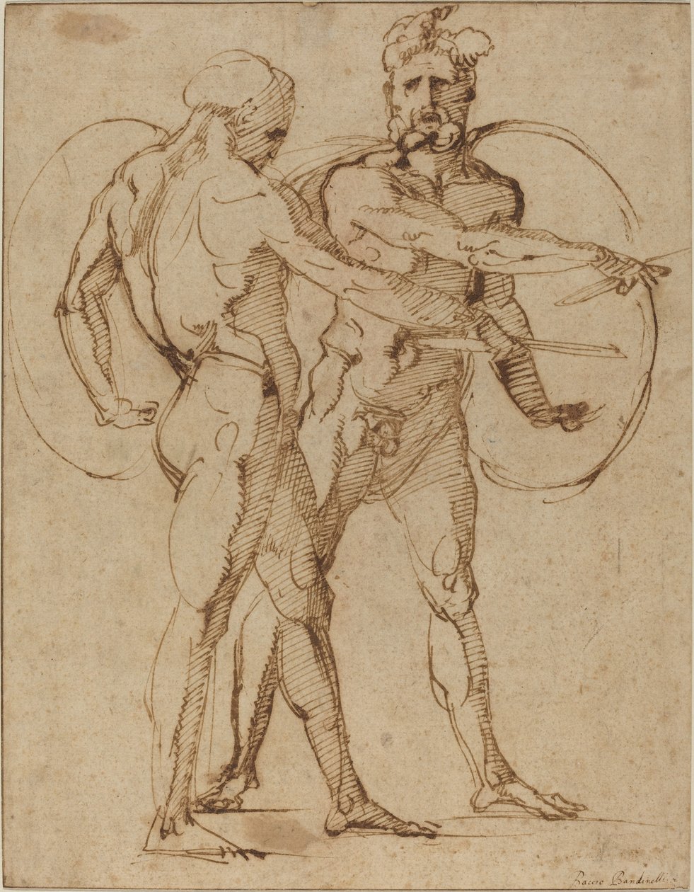 To mannlige nakenbilder, ca. 1520 (penn og brunt blekk på lagt papir) av Baccio Bandinelli