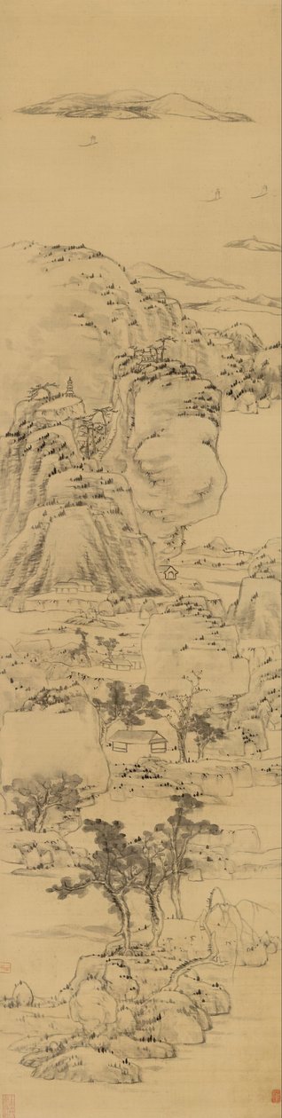 Landskap i stil med Ni Zan, (1301-1374) av Bada Shanren