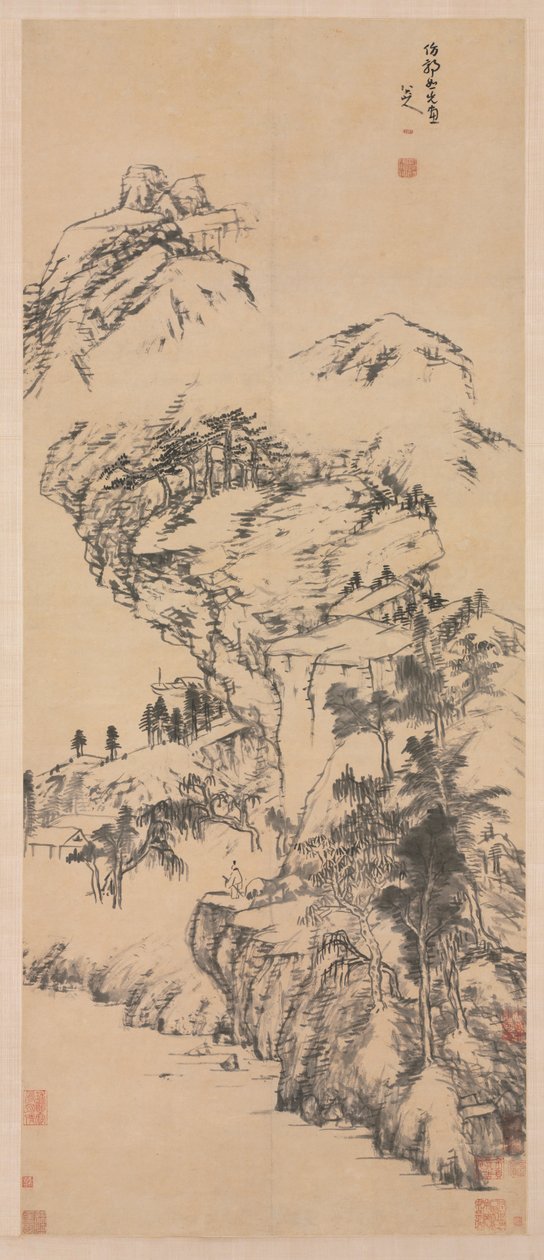 Landskap etter Guo Zhongshu, midten av 1600-1705. av Bada Shanren