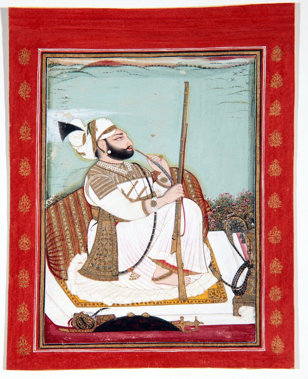 Rawat Gokul Das, 1807 (ugjennomsiktig toalett og gull på papir) av Bagta