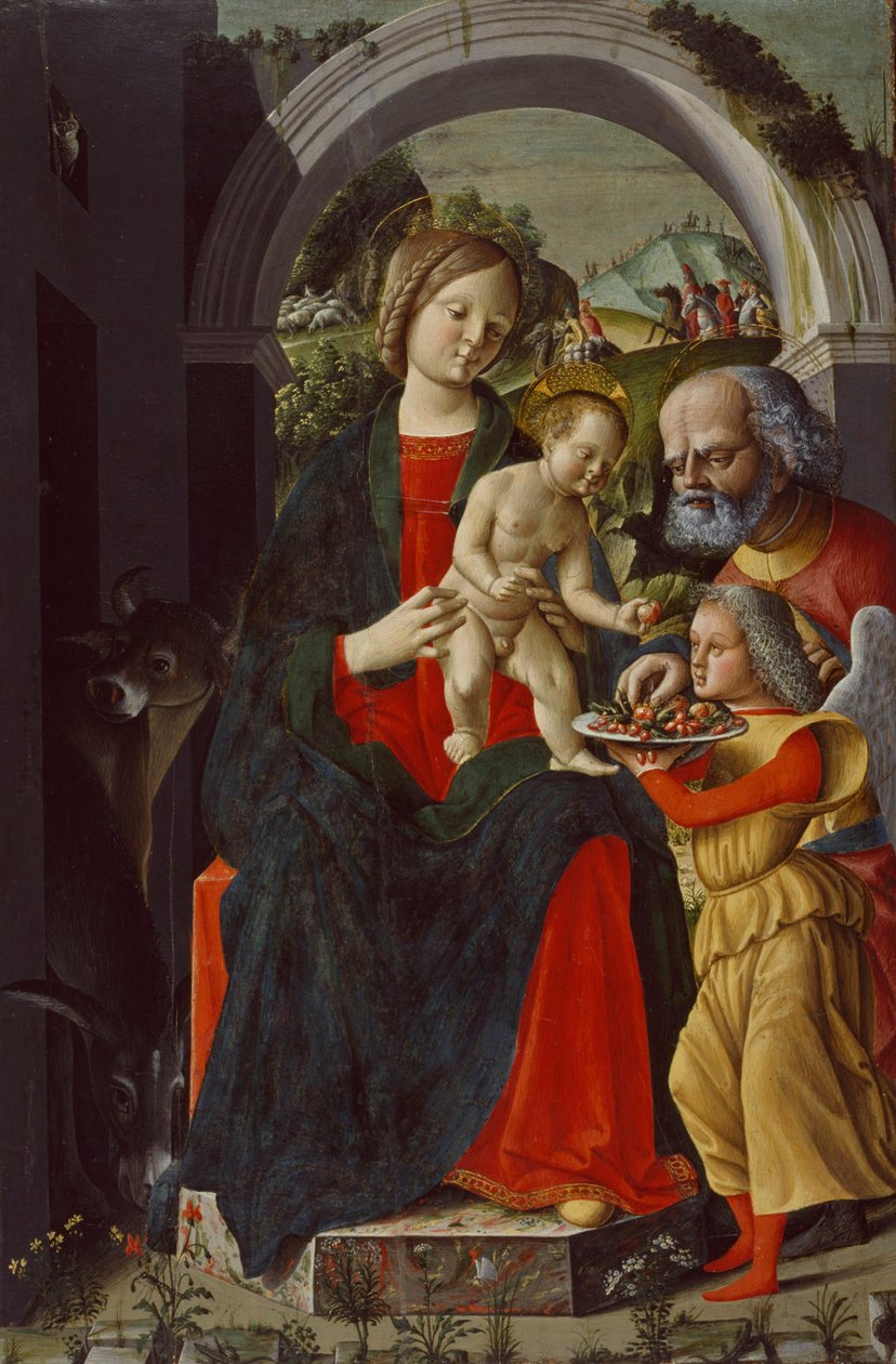Den hellige familie med en engel, ca. 1485 av Baldassare di Matteo Carrari