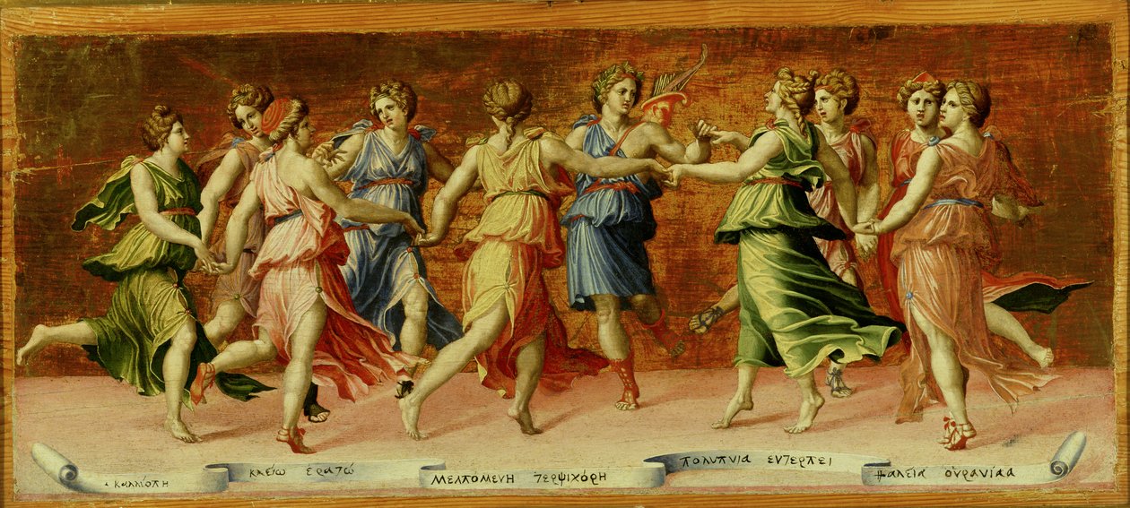 Apollondans med de ni musene (tempera på panel) av Baldassarre Peruzzi