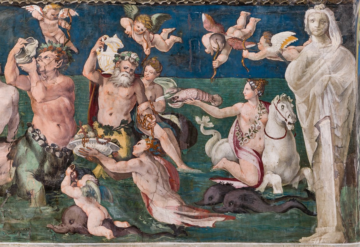 Triumf av Venus, marin scene med delfiner og amoriner av Baldassarre Peruzzi