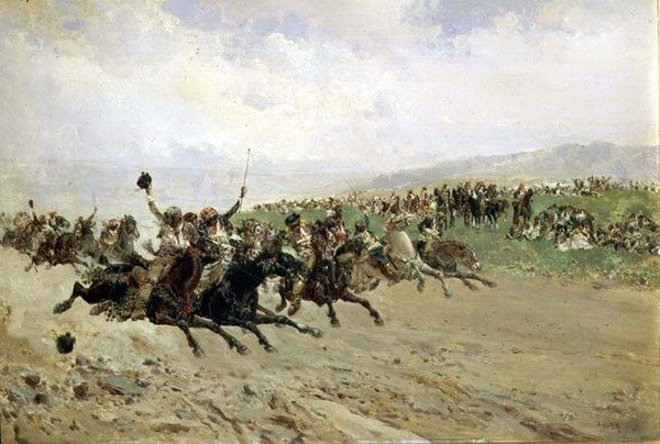 Andalusia: Hesteveddeløp på en messe, sent på 1800-tallet av Baldomero Calopre y Gimenez