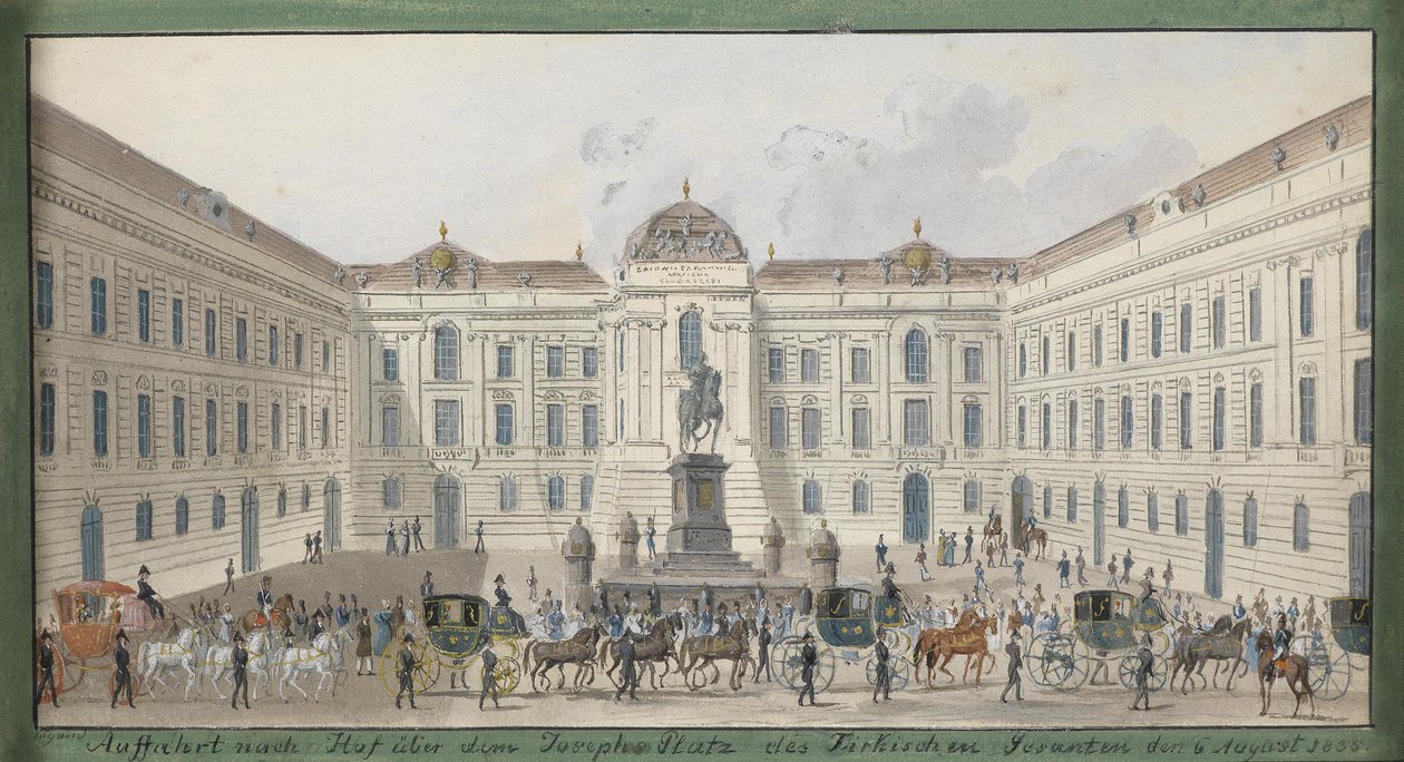 Oppkjørselen til Hof ovenfor Josephsplatz til den tyrkiske ambassadøren 6. august 1835 av Balthasar Wigand